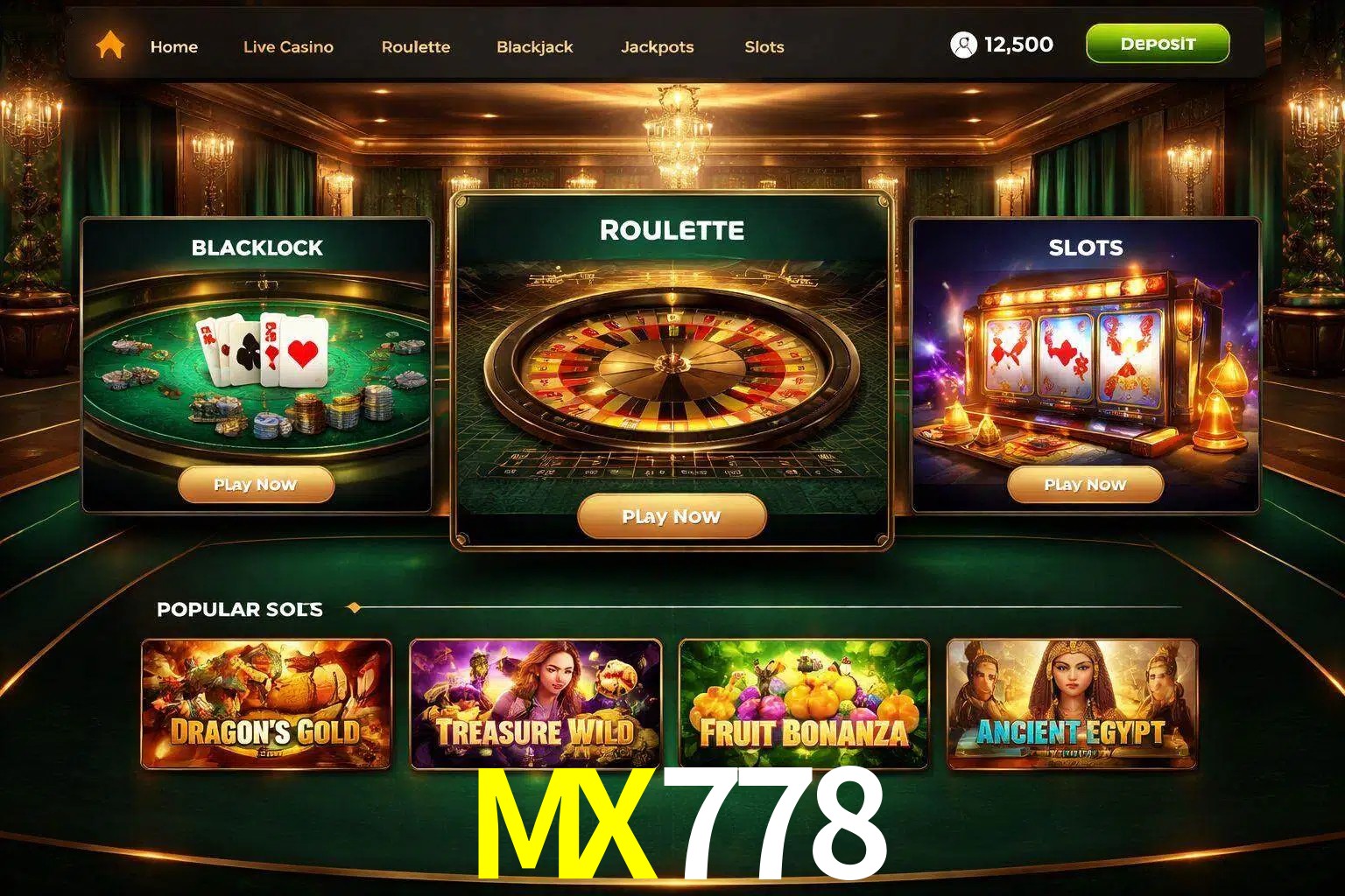 Vista de la plataforma MX778 Casino mostrando categorías organizadas de juegos en línea